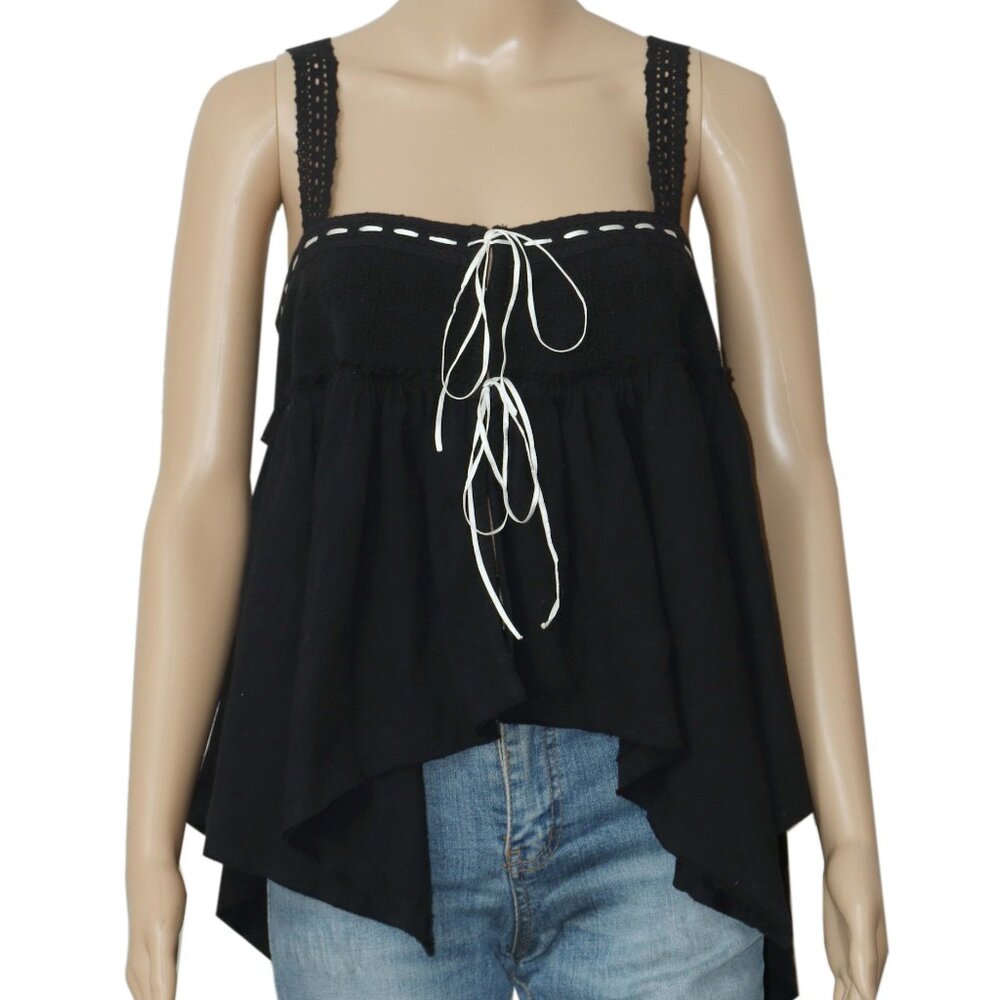 Free People Melrose Knit Tank Babydoll Embroidered Lace Top M - Picture 2 of 6